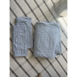 Boll And Branch King Duvet Cover 2 Shams Blue Quilted Windowpane Cotton Set